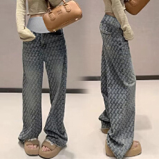 批发新款 <b class='q'>夏季</b> 韩版网红爆款宽松字母提花做旧牛仔孕妇直筒长裤