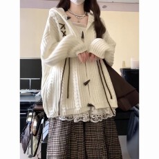 批发秋冬季甜美学院风可爱兔耳朵麻花针织连帽<b class='q'>毛衣</b>慵懒感宽松开衫外套