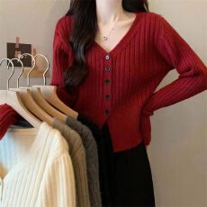 批发韩版休闲百搭针织衫女2026春秋新款V领<b class='q'>开衫</b>修身显瘦<b class='q'>长袖</b>上衣