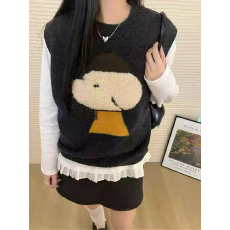 批发卡通小狗针织马夹女春装新款韩系洋气时尚叠穿毛衣马甲