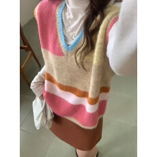 批发甜美多巴胺彩色软糯马甲毛衣女韩版秋冬新款百搭叠穿针织衫套头潮