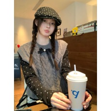 批发灰色蝴蝶结针织马甲女2026春季新款叠穿<b class='q'>背心</b>内搭无袖<b class='q'>毛衣</b>短款上衣