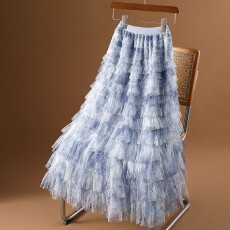 批发扎染色蛋糕裙高端网纱半身纱裙女春夏季超仙层层a字长裙蓬蓬裙