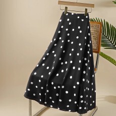 批发高端气质雪纺波点半身裙女夏新款复古高腰显瘦中长款大摆A字长裙