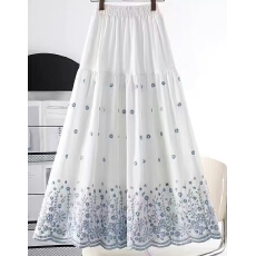 批发拼接碎花刺绣半身裙女2025秋冬新款温柔风高腰显瘦蛋糕裙A字长裙