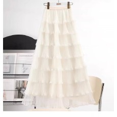 批发白色蛋糕裙春季网纱<b class='q'>长裙</b>温柔风2026新款仙女裙气质蓬蓬层次<b class='q'>半身</b>裙