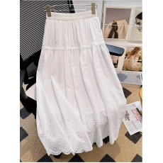 批发白色蕾丝长款<b class='q'>半身</b>裙女春夏季2026新款镂空刺绣遮胯显瘦a字蛋糕裙