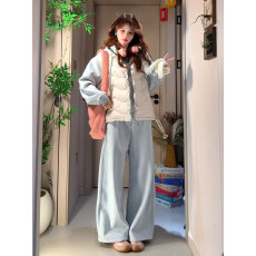 批发原版做法麂皮绒】休闲运动服套装女秋冬季马甲连帽卫衣长裤三件套