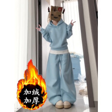 批发原版做法休闲运动服套装女<b class='q'>秋</b>冬季休闲宽松连帽卫衣长裤两件套