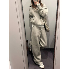 批发【7876套装】休闲运动套装女春秋季休闲半拉链连帽卫衣长裤两件套