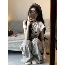 批发5033上衣+5533长裤#休闲<b class='q'>运动服</b>套装女夏季学生短袖长裤两件套