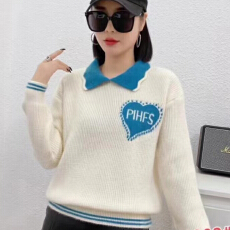 批发2025秋冬新款<b class='q'>韩版</b>宽松显瘦拼色娃娃领针织打底衫女毛衣套头上衣