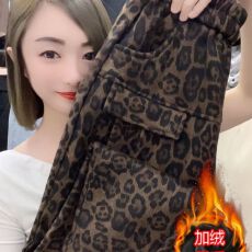 批发加绒加厚豹纹<b class='q'>印花</b><b class='q'>哈伦裤</b>2025冬季新款民族风洋气宽松保暖休闲女裤