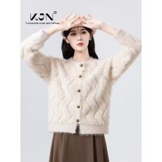 批发软糯仿水貂绒毛衣外套女<b class='q'>冬</b>季2025新款宽松显瘦气质针织衫长袖上衣