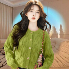 批发仿貂毛<b class='q'>针织</b><b class='q'>开衫</b>女2025秋季小香风毛绒复古绞花<b class='q'>短款</b>外套