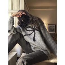 批发韩版新款圆领套头长袖撞色毛衣女冬季内搭打底<b class='q'>日系</b>宽松慵懒风上衣