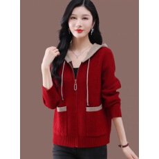 批发女士毛衣外套2025新款连帽撞色洋气羊毛针织<b class='q'>开衫</b><b class='q'>外</b><b class='q'>搭</b>春秋装