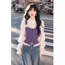 批发本命年新年战袍红色吊带针织衫女早春季<b class='q'>外</b><b class='q'>搭</b>叠穿短款毛衣背心上衣