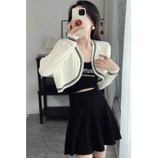 批发秋季短款高腰长袖撞色披肩罩衫麻花开衫外搭配<b class='q'>连衣裙</b>女装针织外套