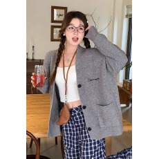 批发韩系甜美毛衣外套女2026新款秋冬高级感慵懒宽松灰色针织开衫春秋