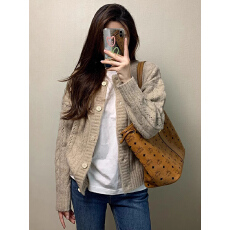 批发绵羊绒#麻花毛衣外套女秋冬宽松慵懒风外穿加厚针织开衫粗线上衣