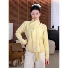 批发冬季新款纯色软糯圆领针织开衫女韩系慵懒宽松保暖毛衣外配围巾