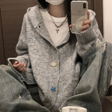 批发早秋季慵懒风灰色翻领针织开衫外套女2026新款入秋冬韩系宽松上衣