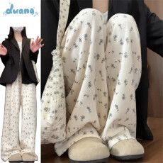 批发白色碎花运动<b class='q'>裤</b>女宽松直筒春秋2024新款小个子阔腿<b class='q'>裤</b><b class='q'>休闲</b>美式卫<b class='q'>裤</b>