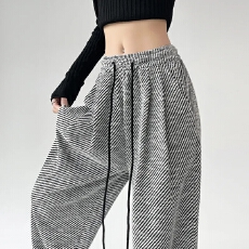 批发格雷系斜纹阔腿裤<b class='q'>女</b>2026新款高腰垂感显瘦直筒条纹加长版拖地裤子