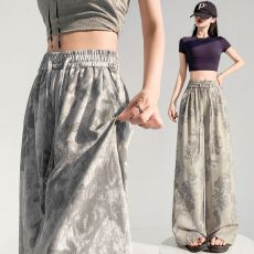 批发冰丝棉麻慵懒印花<b class='q'>阔腿裤</b>女2026夏季宽松垂坠感遮肉<b class='q'>显瘦</b>百搭休闲<b class='q'>裤</b>