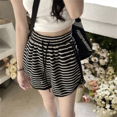 批发条纹运动<b class='q'>裤</b>短<b class='q'>裤</b>子女夏季新款宽松<b class='q'>显瘦</b>高腰大码外穿休闲瑜伽阔腿<b class='q'>裤</b>