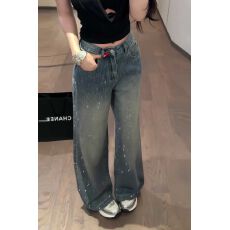 批发新款满天星<b class='q'>烫钻</b><b class='q'>牛仔裤</b>女复古辣妹修身显瘦垂感阔腿裤子