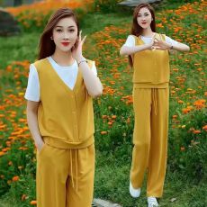 批发<b class='q'>休闲</b><b class='q'>运动</b>服套装女2026夏季新款时尚假两件短袖t恤阔腿裤两件套潮