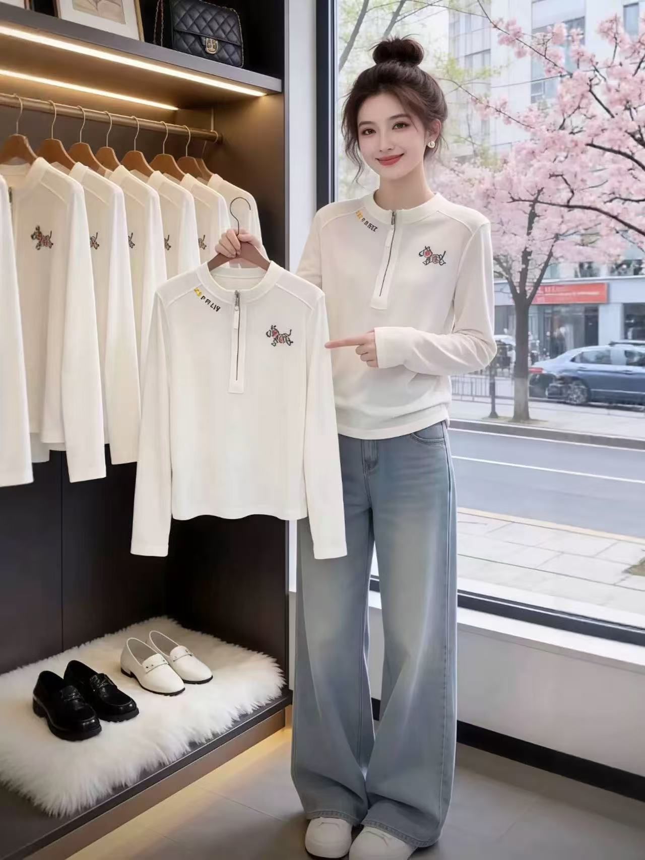 더블 실 케이블 루오 나 220 그램 원본 것 주간 고양이 흔들어서 톤 품질 한 부서 화이트 작은 말 티셔츠 맨위 여성 의류