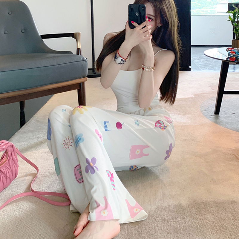 있음 주머니 캐주얼 와이드 레깅스 바지 여름 새로운 다용도 하이웨이스트 도루 센스 느긋한 바닥 청소 바지