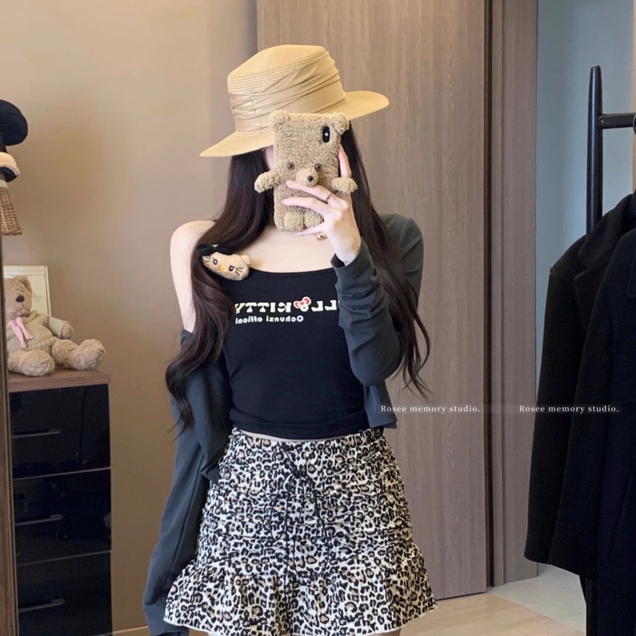 원본 레오파드 무늬 원단 아메리칸 핫걸 레트로 레오파드 무늬 프릴 반신 스커트 봄 Chic A라인 스커트 미니 스커트