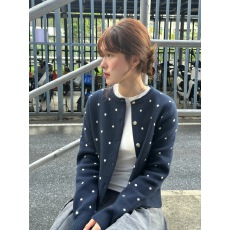 批发韩系波点藏青色毛衣外套女秋冬2026<b class='q'>新款</b>宽松高级感慵懒风针织开衫
