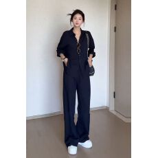 批发长袖衬衣直筒裤两件套女夏季胖mm老钱风复古<b class='q'>气质</b>宽松显瘦穿搭套装