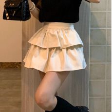 批发【双面绒甜美风杏色秋冬毛呢蛋糕裙高腰<b class='q'>防走光</b>蓬蓬半身裙a字短裙