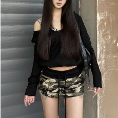 批发纯棉华棉辣妹复古迷彩短裙子女2025新款<b class='q'>街头</b>修身显瘦印花包臀裙子