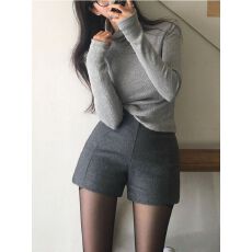 批发毛呢短裤女秋冬2025韩版修身<b class='q'>包臀</b>呢子靴裤高腰打底三分裤
