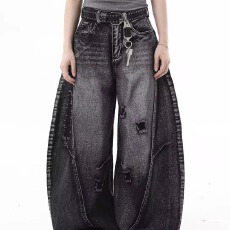 批发美式复古解构工装牛仔裤男女拼接破洞时尚设计感小众潮流长<b class='q'>裤子</b>