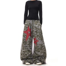 批发<b class='q'>街头</b>氛围星星像素阔腿迷彩卫裤美式复古男女宽松休闲拖地裤潮裤子