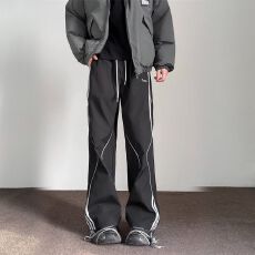 批发加绒条纹黑色冲锋裤男款潮牌美式复古<b class='q'>街头</b>休闲户外运动登山工装裤