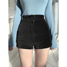 批发黑色灯芯绒短裤女2025秋冬新款外穿显瘦<b class='q'>韩版</b>高腰a字阔腿打底靴裤