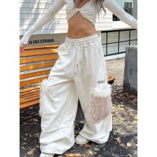 批发白色糯米裤女<b class='q'>秋</b>冬季2025年新款小个子高腰直筒垂感慵懒卫裤阔腿裤