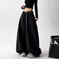 批发cleanfit垂坠感阔腿弯刀<b class='q'>西裤</b><b class='q'>男</b>女潮牌高级感休闲长裤宽松直筒裤子