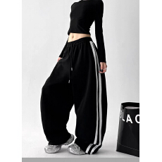 批发少女系粉色运动裤女2025秋装新款高腰韩系穿搭宽松学生阔腿休闲裤