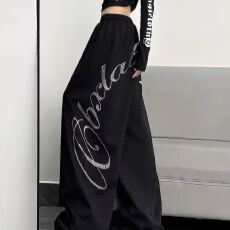 批发<b class='q'>街头</b>复古嘻哈阔腿宽松运动裤女春秋季jazz嘻哈拖地爵士跳舞休闲裤