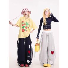 批发立体腰头美式高街辣妹休闲裤女秋冬新款宽松高腰抽绳直筒卫裤